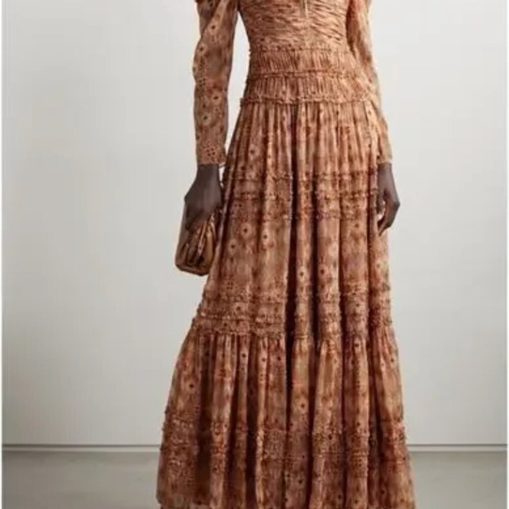 Ulla Johnson Peach Floral Ruched Silk Rabia Maxi Gown $1,195 - Picture 2 of 10